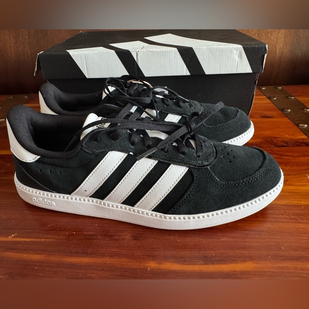 Adidas Breaknet Sleek Sneakers Black White Women’s US 9 Suede Cloudfoam Plus